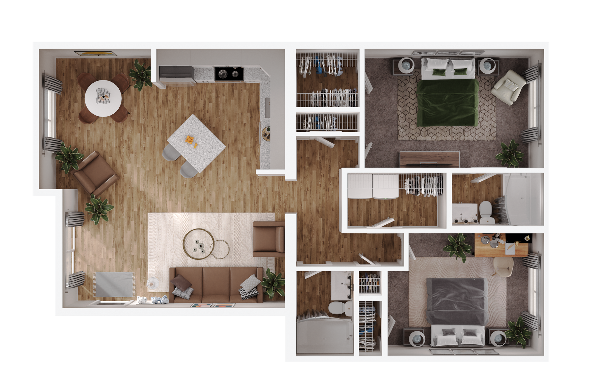 2 BED, 2 BATH Floor Plan