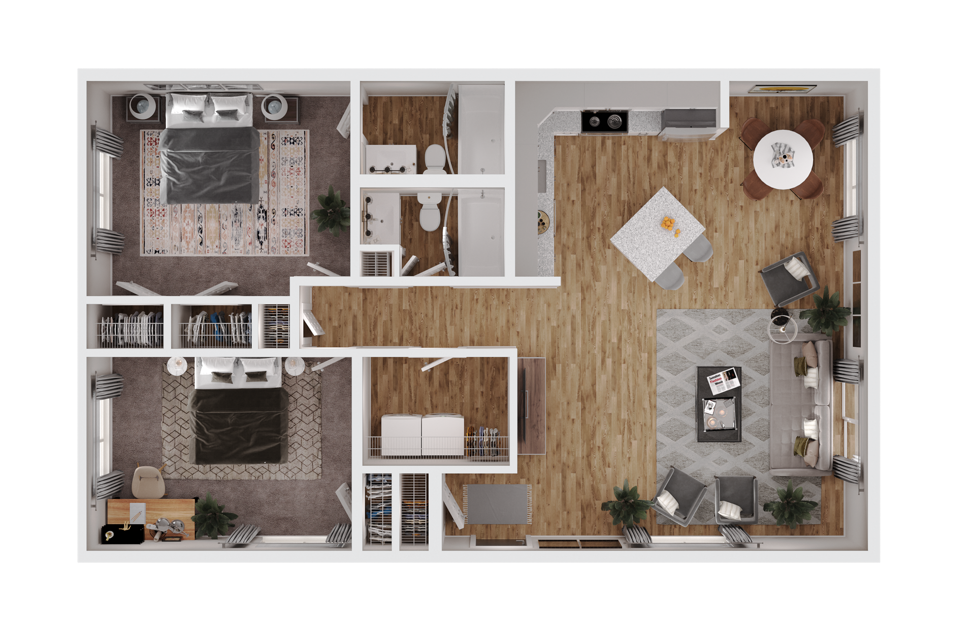 2 Bed, 2 Bath - 1073 Sq. Ft.