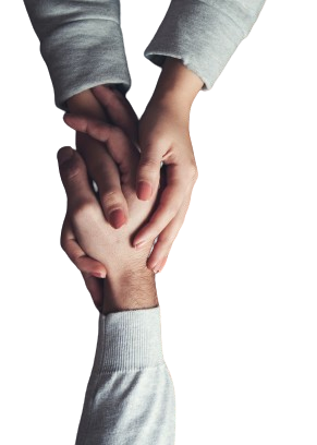 A man and a woman are holding hands on a white background