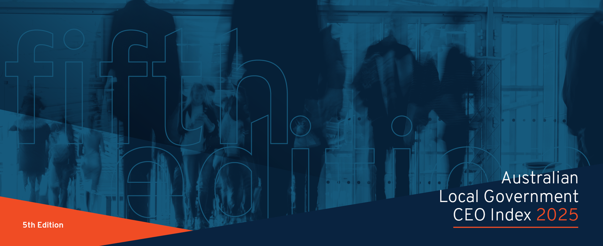 Cover of Australian Local Government CEO Index 2025 with blurred figures, orange and blue accents.