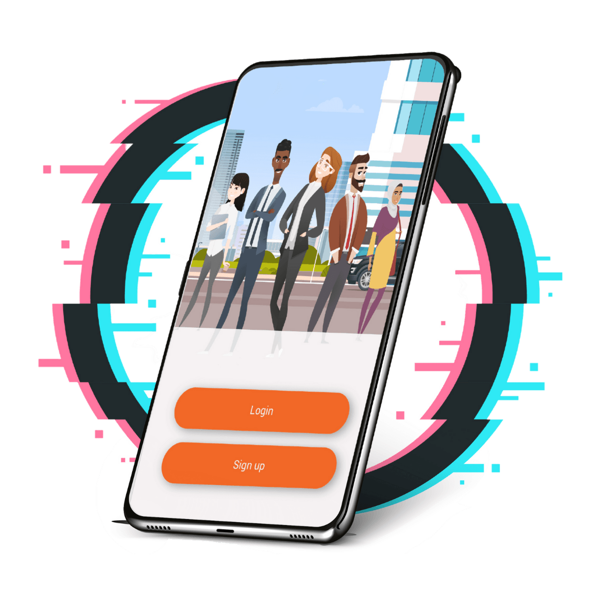 Mobile app mock-up of gamified assessment login and sign up page