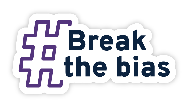 a sticker that says break the bias on it