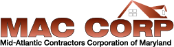 Logo for MAC CORP, featuring a stylized house icon above the text
