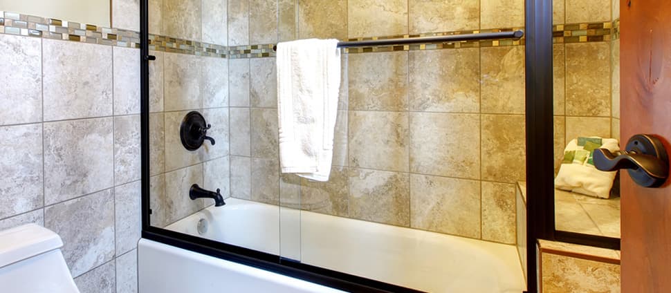 Nanjemoy MD bathroom remodel includes new tub, tile and glass door