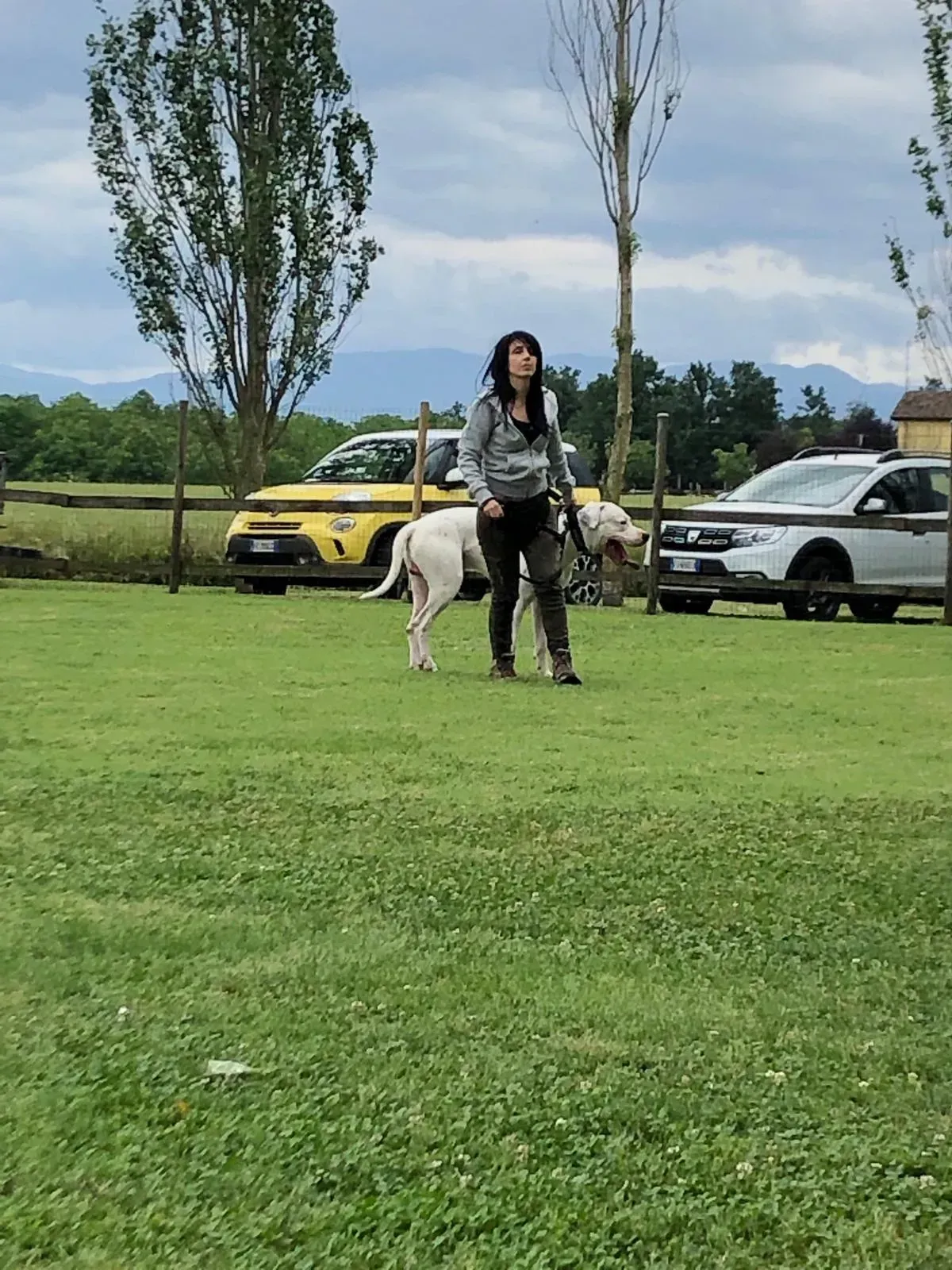 cane e padrona giocano al parco