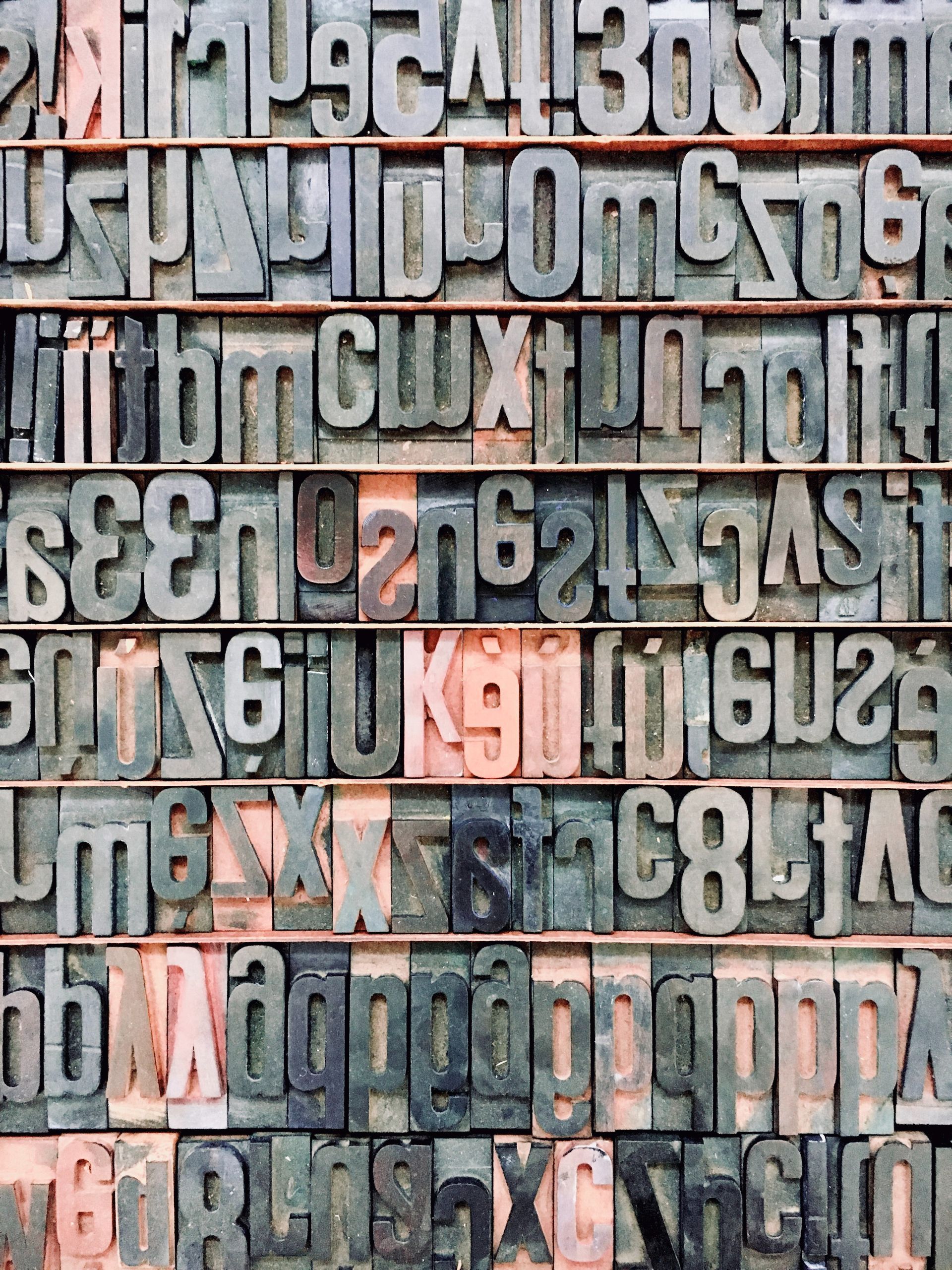 A selection of letter keys, to be used in manual printing.