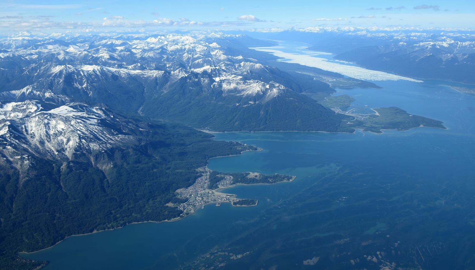 Aerial view showing the distance from Juneau to Glacier Bay, Alaska.
