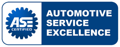 ASE Certified Automotive Service Excellence logo in blue and white with starburst emblem