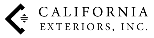 A black and white logo for a California Exteriors