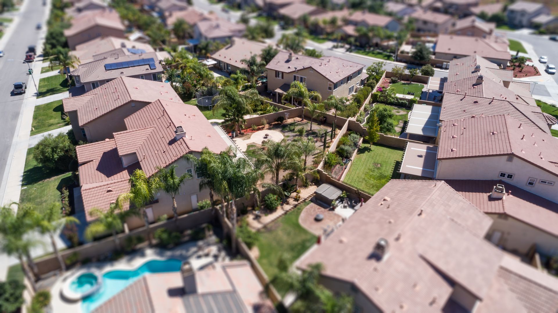 aerial view of california neighborhood