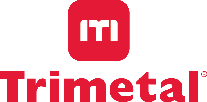 Het trimetal logo is rood en wit op een witte achtergrond.