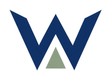 Blue and white stylized W logo on a plain white background