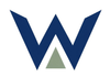 Blue and white stylized W logo on a plain white background
