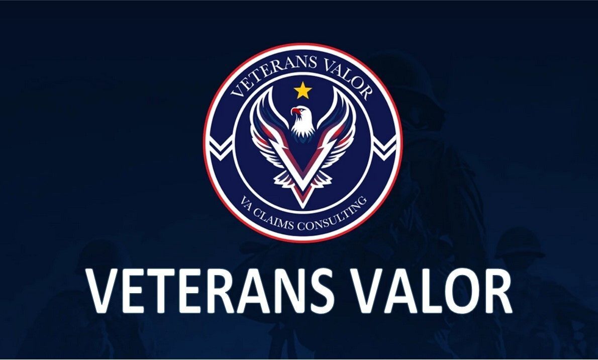 Veterans Valor logo with patriotic eagle emblem on dark blue background