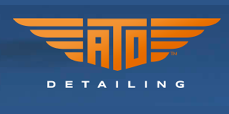 Orange winged “ATD Detailing” logo on a blue background
