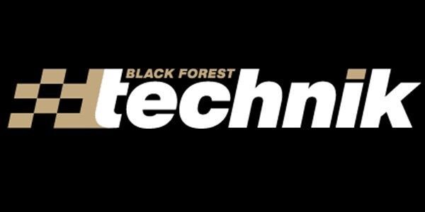 Black Forest Technik logo in white and tan on a black background