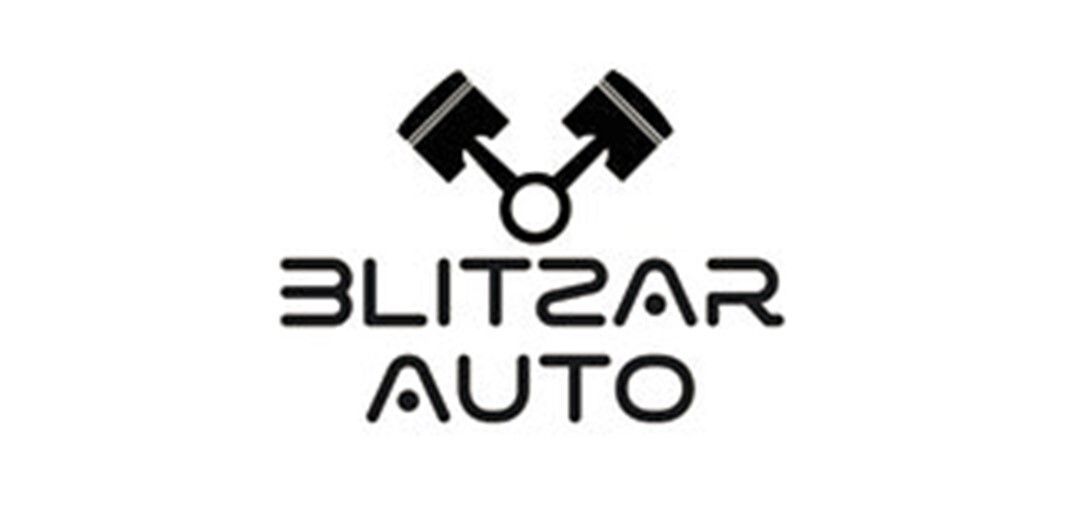 Blitzar Auto logo with black engine pistons above the brand name