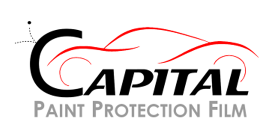 Capital Paint Protection Film logo with black and red text and a red car outline