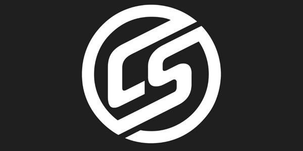 White interlocking LS letters inside a white circle on a black background, logo icon