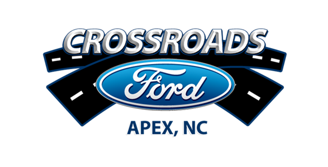 Crossroads Ford logo with blue oval, black banner, and “Apex, NC” text