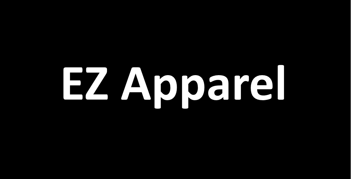 Black background with white text reading “EZ Apparel”