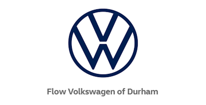 Volkswagen logo with “Flow Volkswagen of Durham” text underneath on a white background