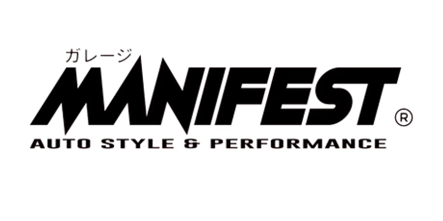 MANIFEST auto style & performance logo in bold black text with small Japanese text above