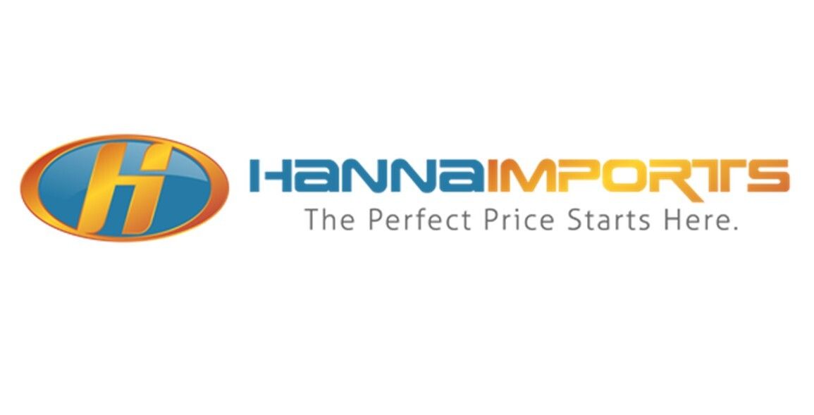 Hanna Imports logo with blue and orange oval emblem and tagline “The Perfect Price Starts Here.”