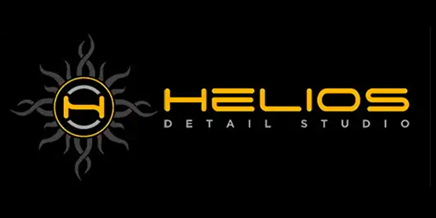 Helios Detail Studio logo with gold sun emblem and text on a black background