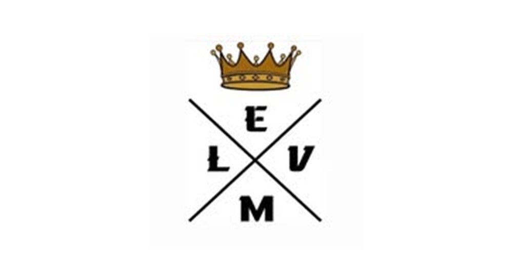 Gold crown above black crossed lines with the letters E, L, V, and M on a white background