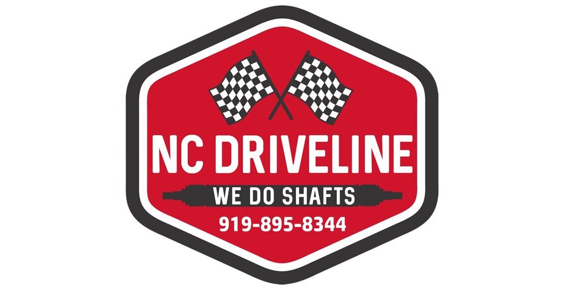 NC Driveline logo with red shield, checkered flags, and “We do Shafts” tagline