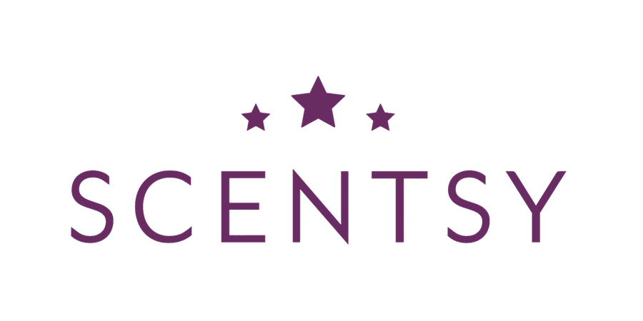 Scentsy logo in purple with three stars above the wordmark on a white background