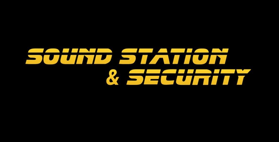 Yellow “Sound Station & Security” logo on a black background