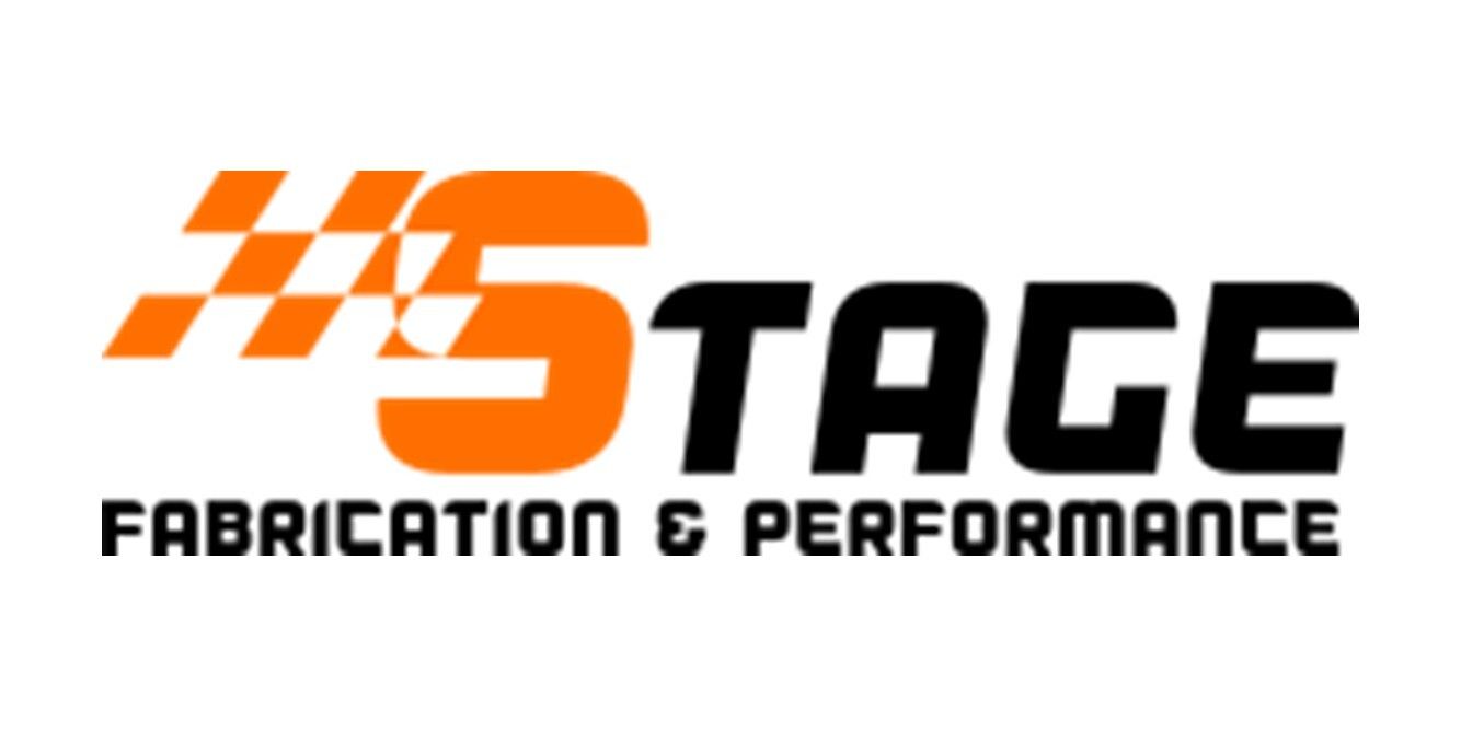T Stage Fabrication & Performance logo in orange and black with checkered flag design
