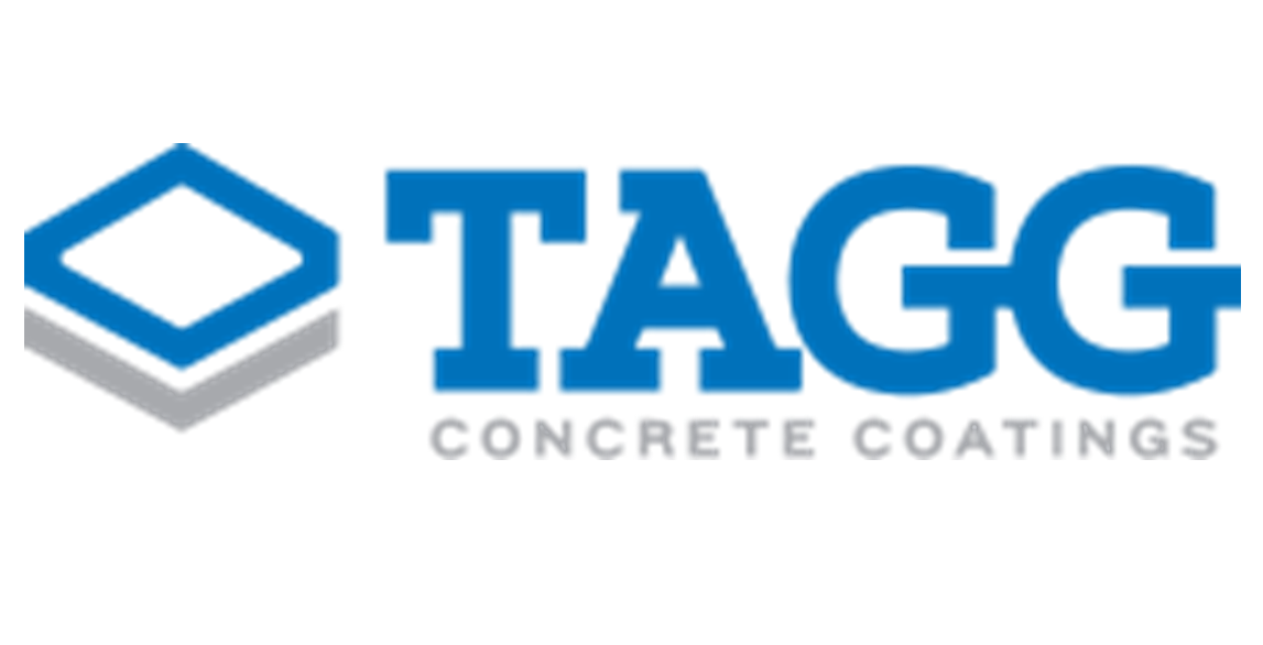 TAGG Concrete Coatings logo in blue and gray with a hexagonal icon
