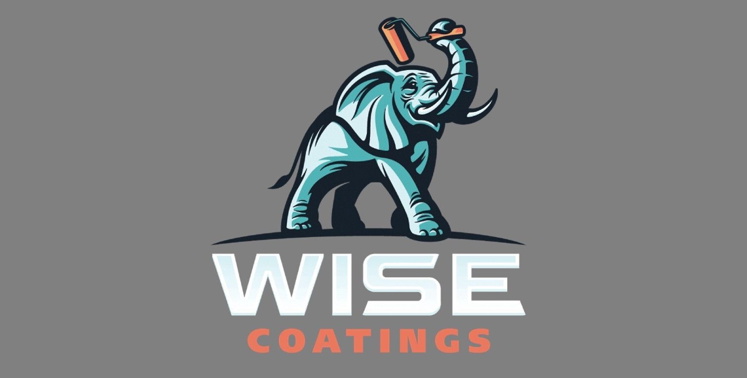 Wise Coatings logo with a teal elephant holding a paint roller above white and orange text.