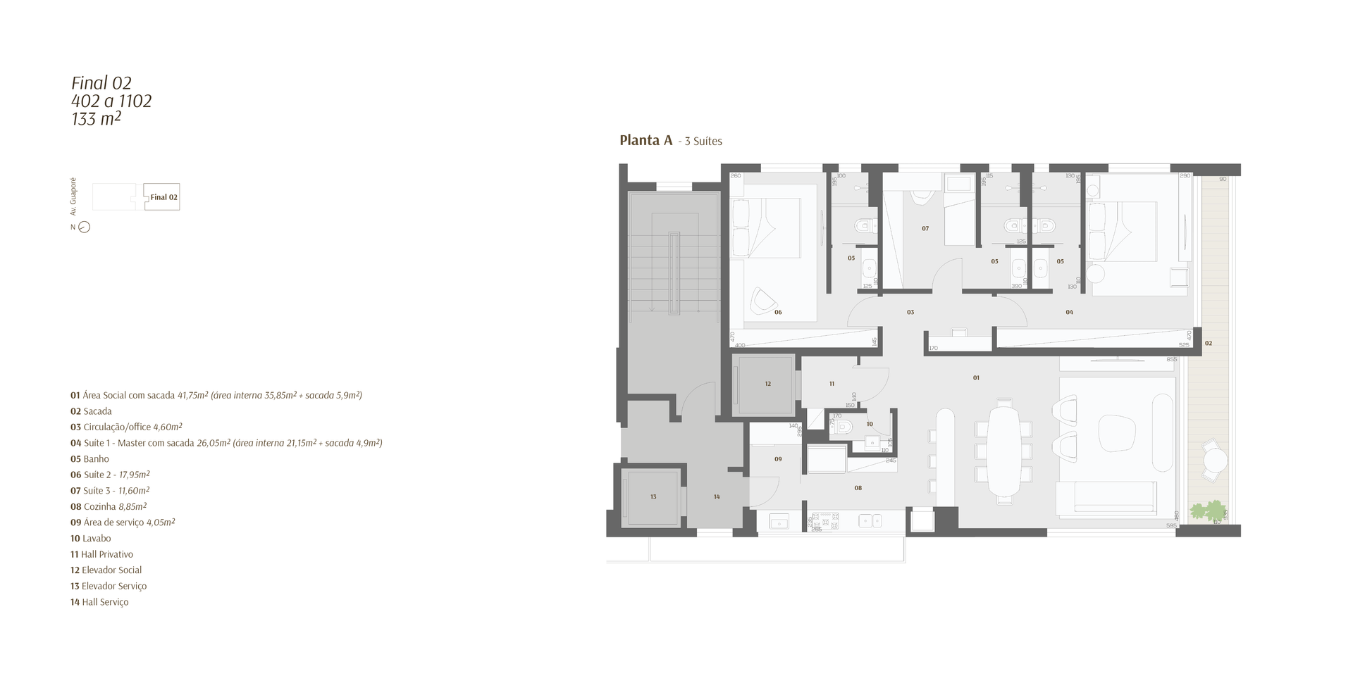 Planta baixa de uma residência com cômodos, incluindo cozinha, sala de jantar, quartos e terraço.
