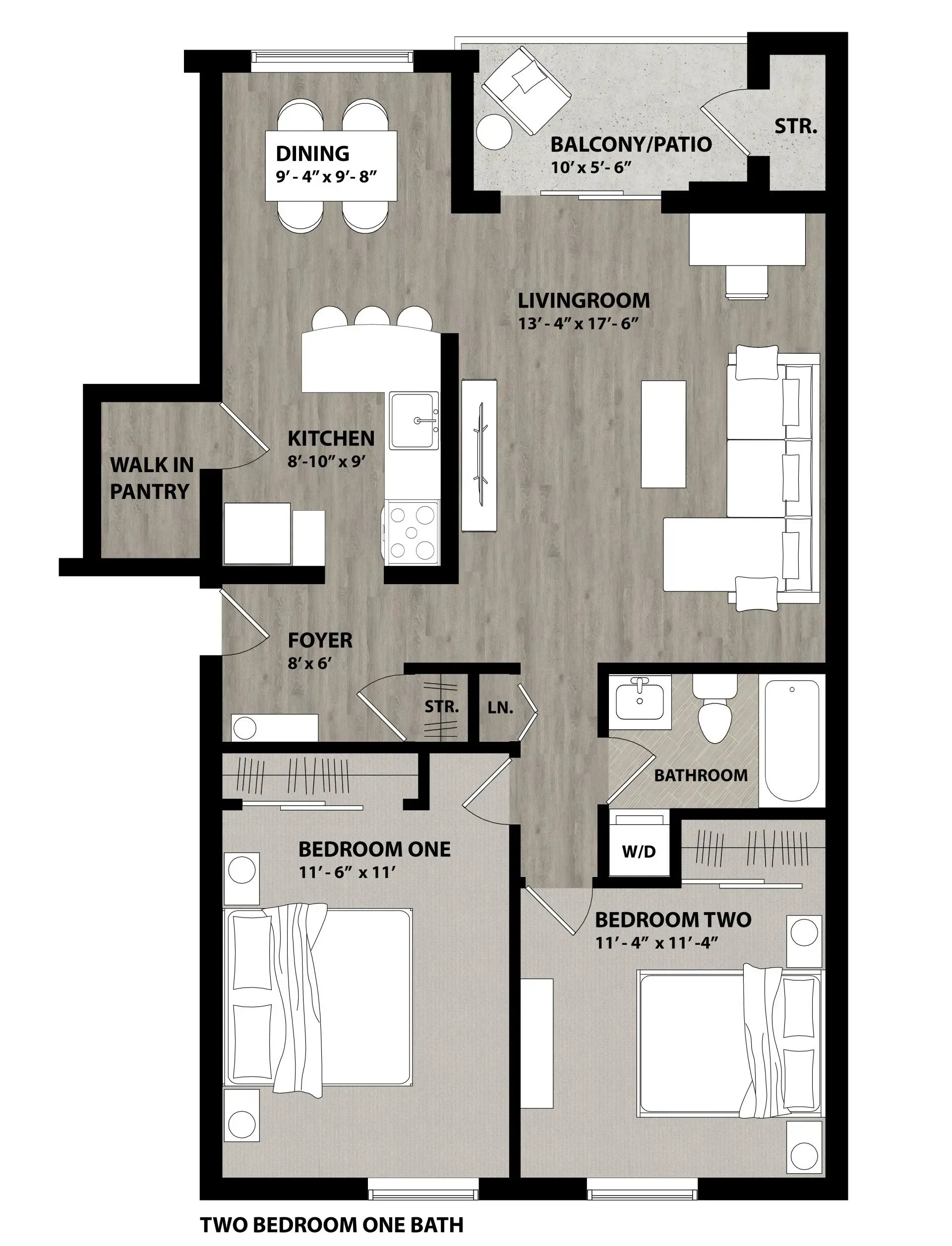 Floor Plan: 2 Bed · 1 Bath