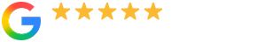 Google logo with five gold stars to the right on a white background