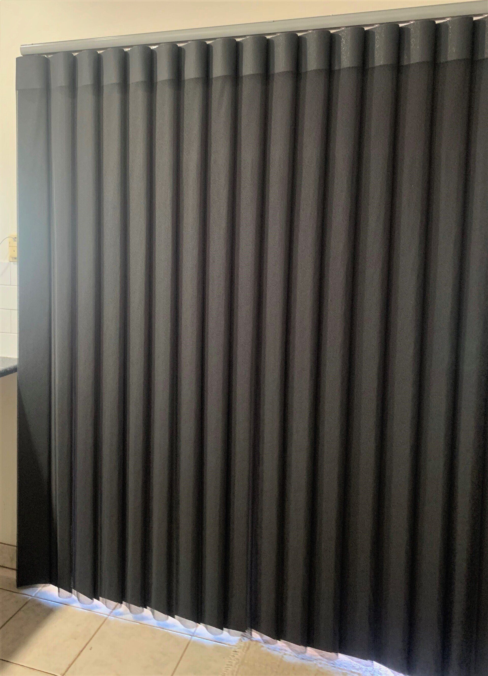 Black Vertical Blinds Covering a Window — Alice Mobile Blinds in Ciccone, NT