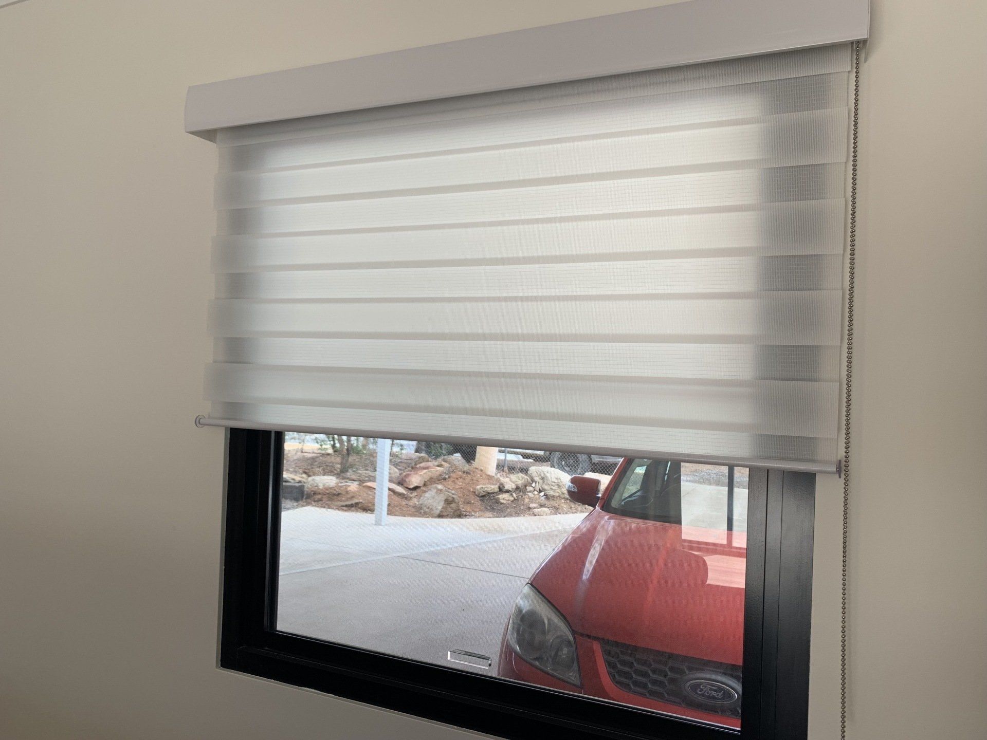 Window with Light-Filtering Blinds — Alice Mobile Blinds in Ciccone, NT
