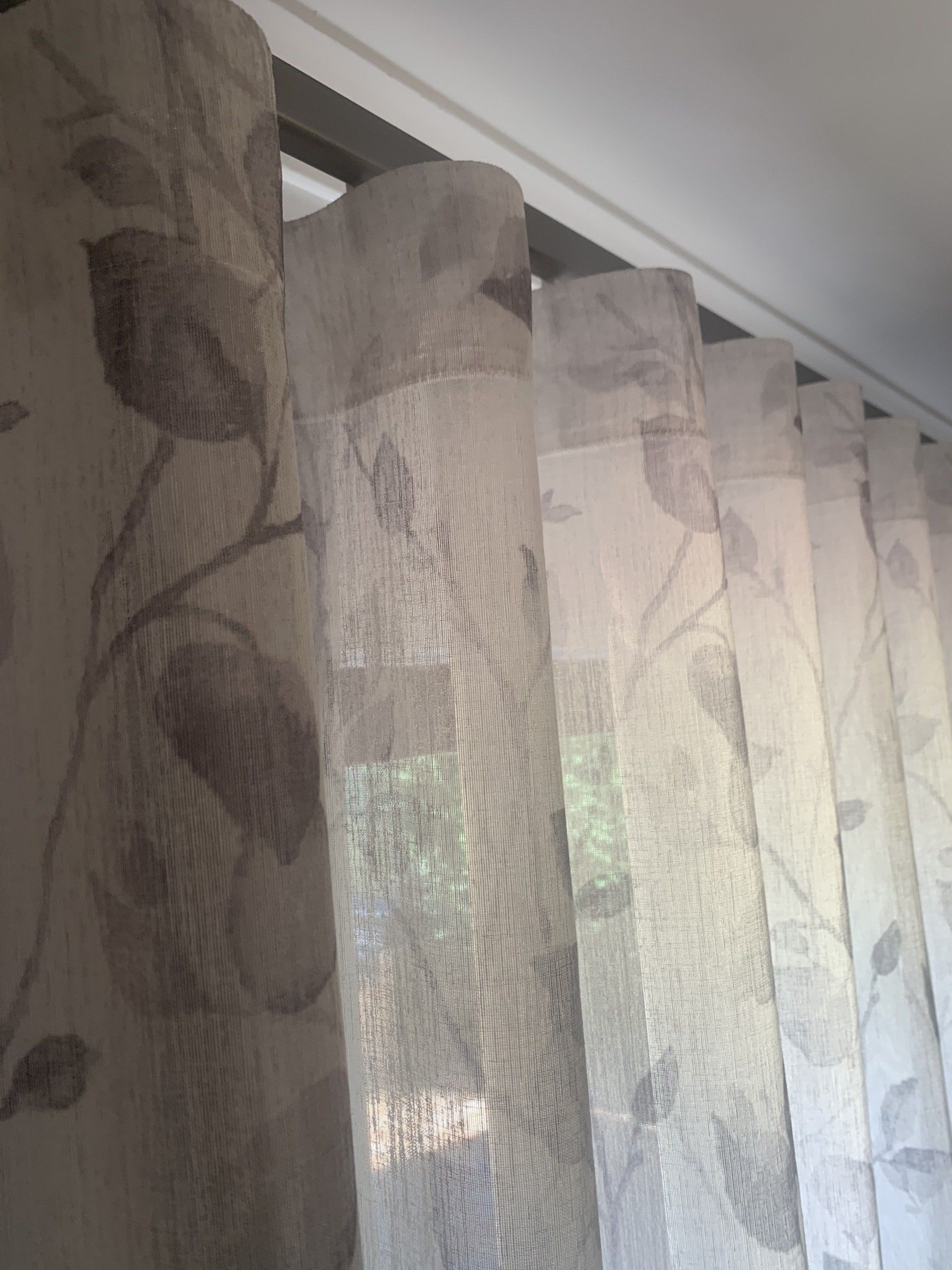 Sheer White Curtains with A Floral Pattern — Alice Mobile Blinds in Ciccone, NT
