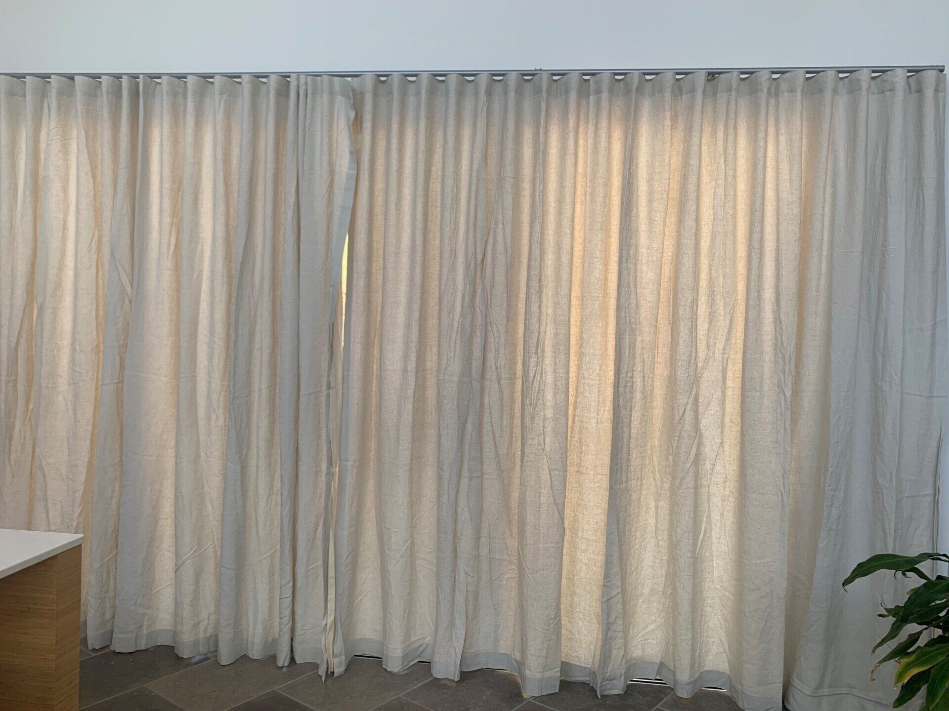 Beige, Semi-Sheer Curtains Hung on A Rod — Alice Mobile Blinds in Ciccone, NT