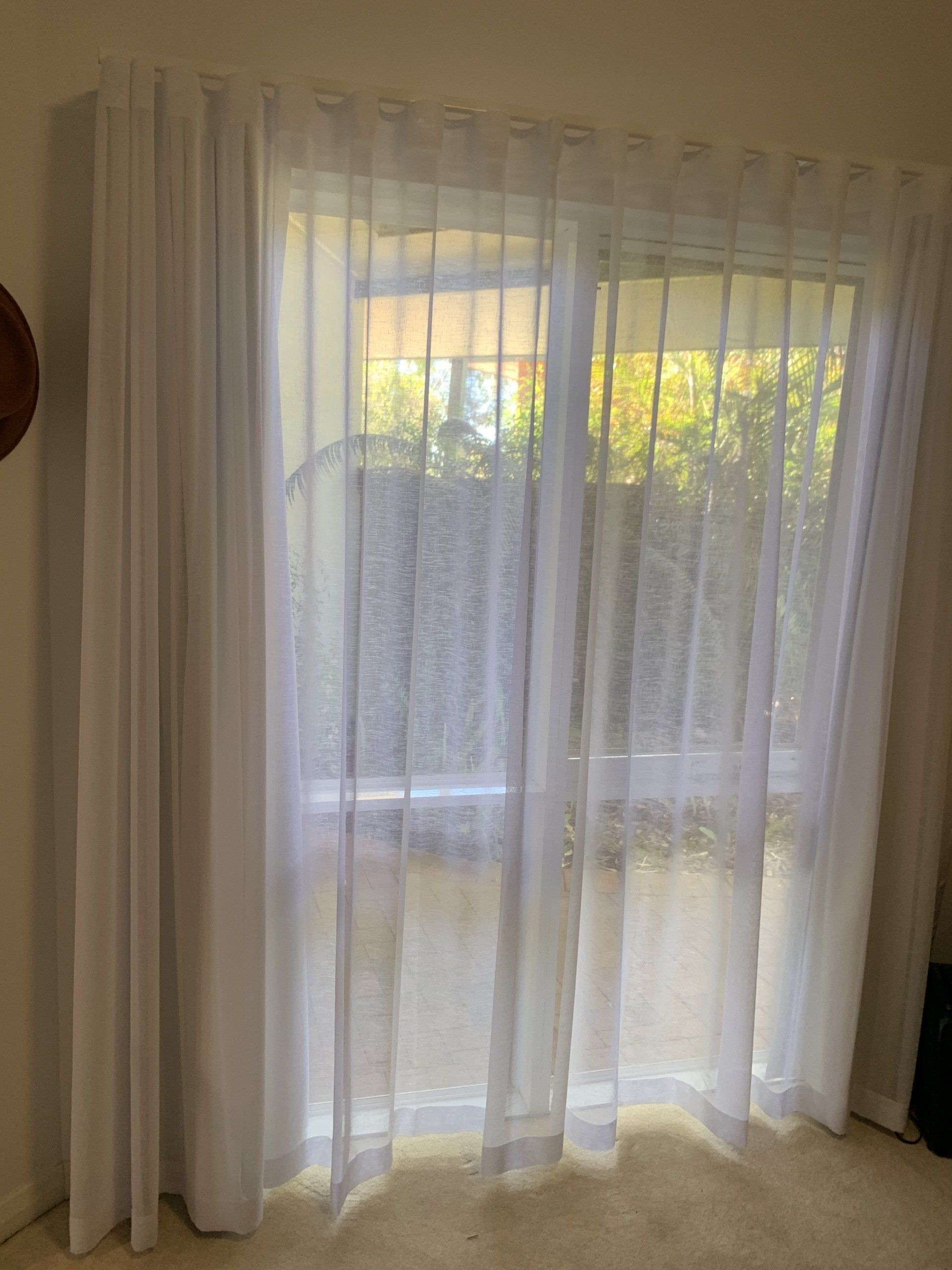 White Sheer Curtains Framing a Window — Alice Mobile Blinds in Ciccone, NT