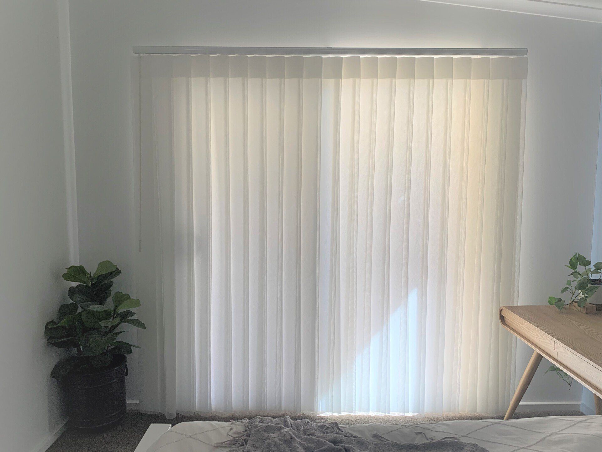 White Vertical Blinds Covering a Window — Alice Mobile Blinds in Ciccone, NT