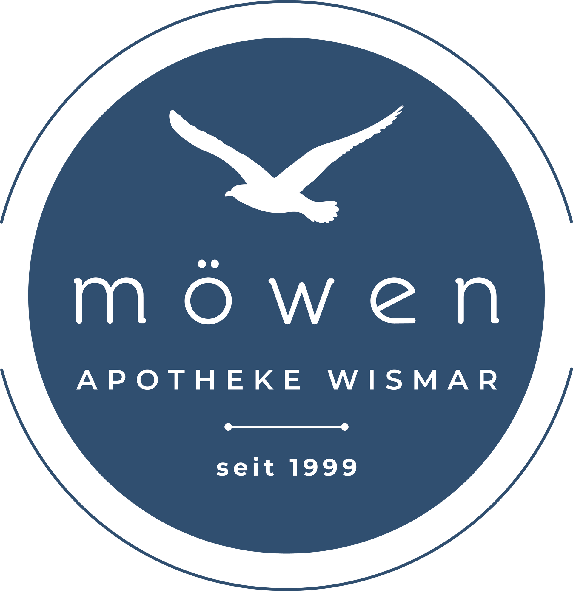 Ein blau-weißes Logo für die Mowen Apotheke Wismar