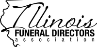 Illinois Funeral Directors Association logo with stylized Illinois outline and black script text