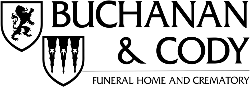 Buchanan & Cody Funeral Home and Crematory logo with black text and shield emblems on a white background