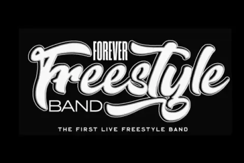 Forever Freestyle Band logo on black background with white script text and tagline 