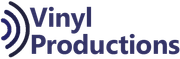 Vinyl Productions logo with blue soundwave icon and navy text on white background
